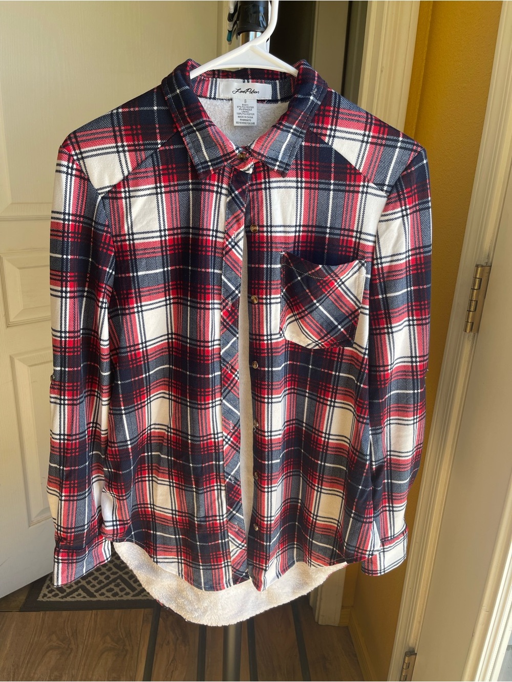 Red Blue White Plaid Button-Up Shirt